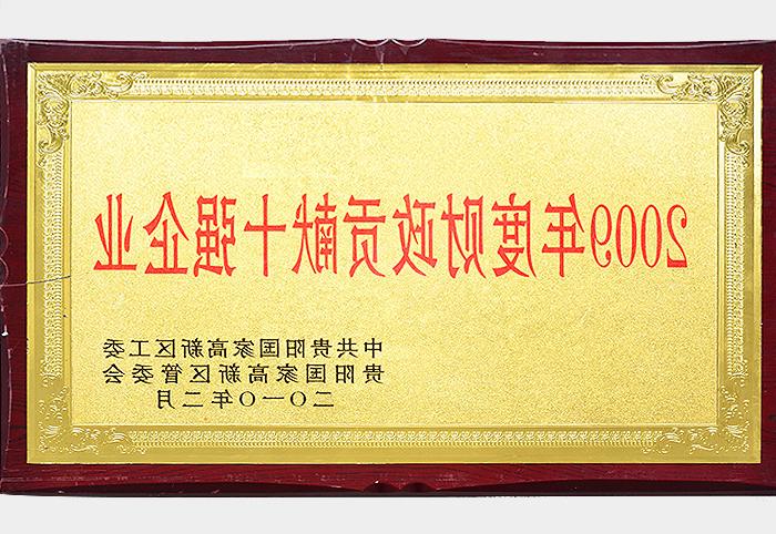 2009年度财政贡献十强企业（2010.2）